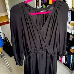 Aritzia Babaton Silk Black Faux Wrap long sleeve dress Manuel Dress sz Large